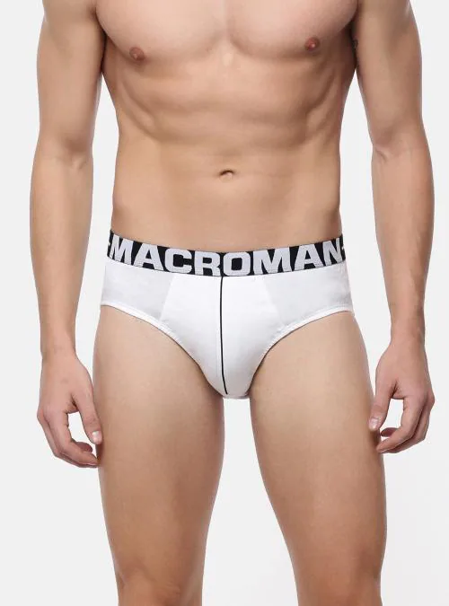 Macroman M Series Men's White Solid 100% Cotton Briefs