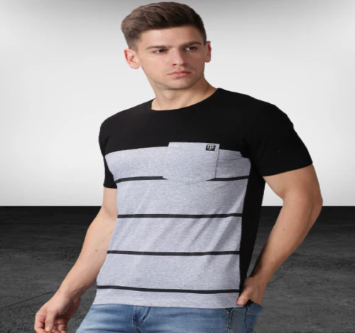 THE FASHION FACTORY Men Striped Round Neck Cotton Blend Black, Grey T-Shirt-F