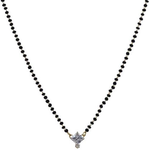 Dimiki Silver Alloy Gold Plated Square Diamond Mangalsutra For Women