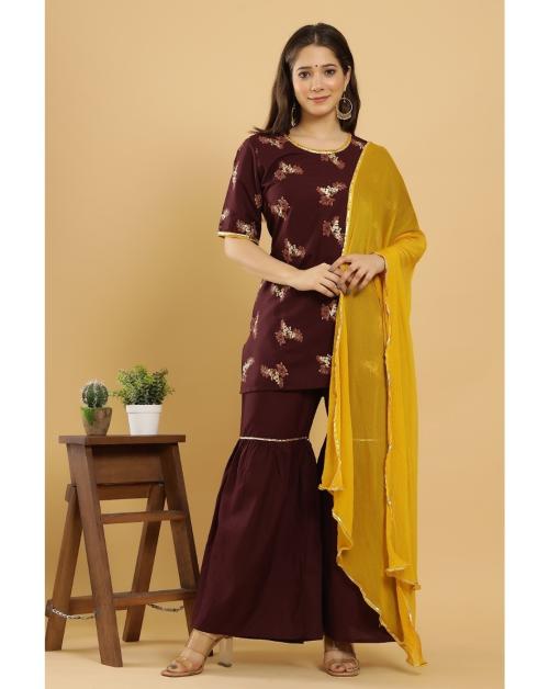 Keep Cart Printed Kurta Kurti with Sharara Pants and Dupatta Set