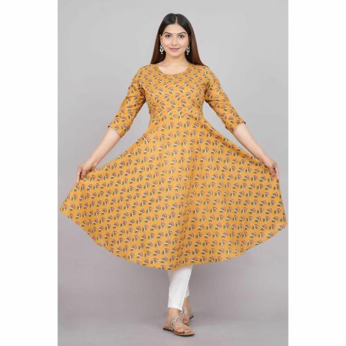 EMEE-Y Women's Kurta Printed Cotton A line Kurti Knee Length Kurtis for Party/Festive Wear - Brown - Medium