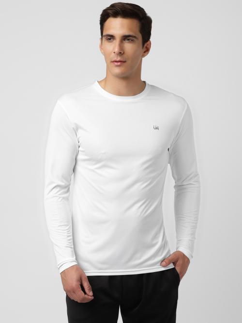 UrbanMark Mens Regular Fit Quick Dry Sports Round Neck Full Sleeves Solid T Shirt -White