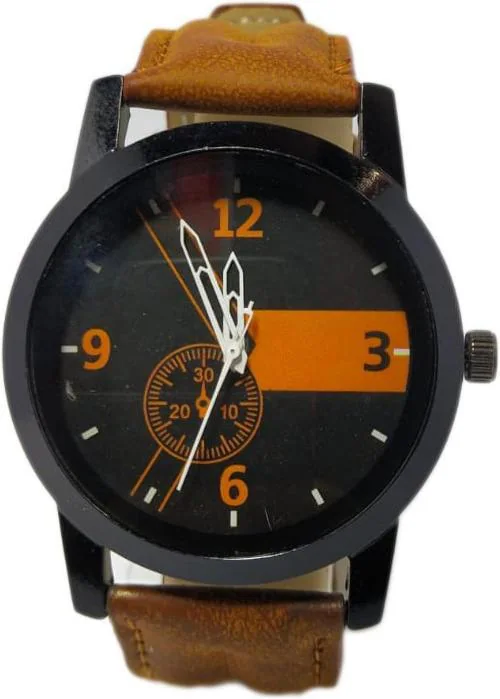 Noman Analog Black Dial Brown Strap Watch For Men