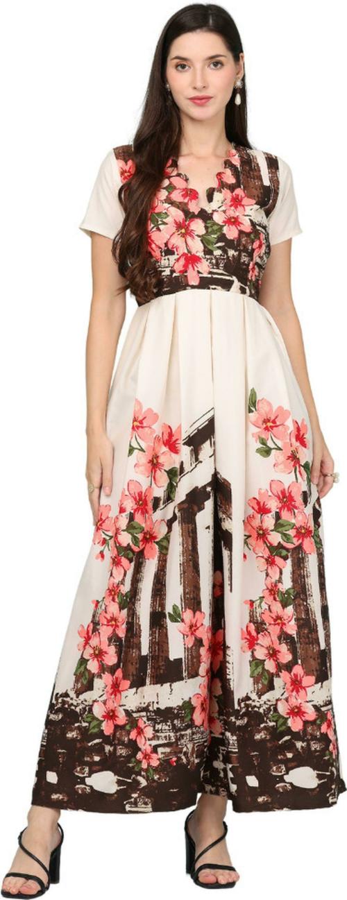 HSM HIGH Impero Women Multicolor Embroidered Cotton Linen Full Length Flared/A-Line Gown