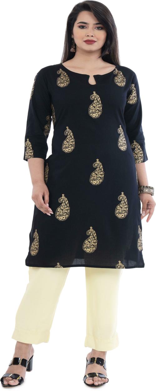Piroya Women Black Viscose Straight Kurta (M)