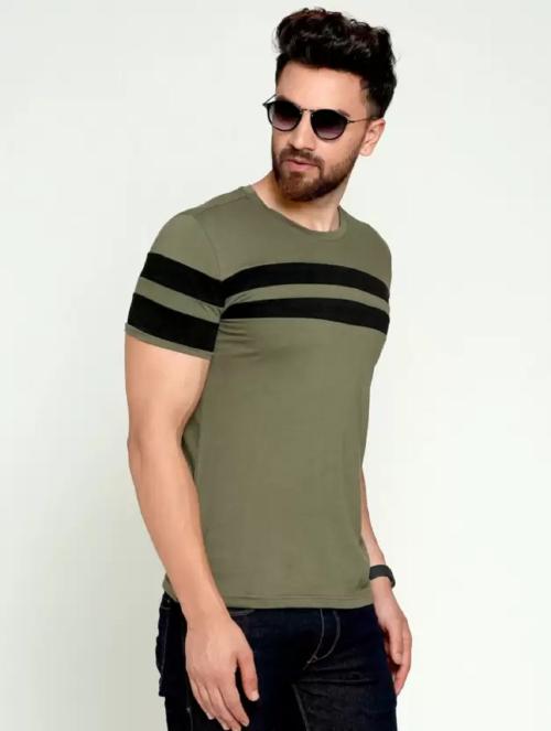Men Striped Round Neck Green TShirt(L) JioMart