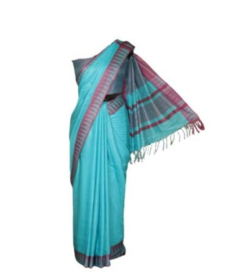 Radiant Fashion Women Pink Sky Blue Cotton Silk Saree with Blouse Piece