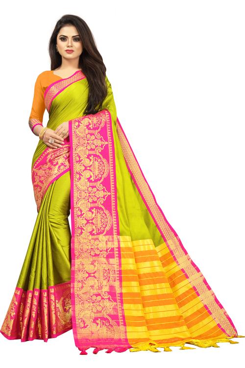 JAPRIKA Woven Banarasi Pure Silk, Art Silk Saree Light Green Saree