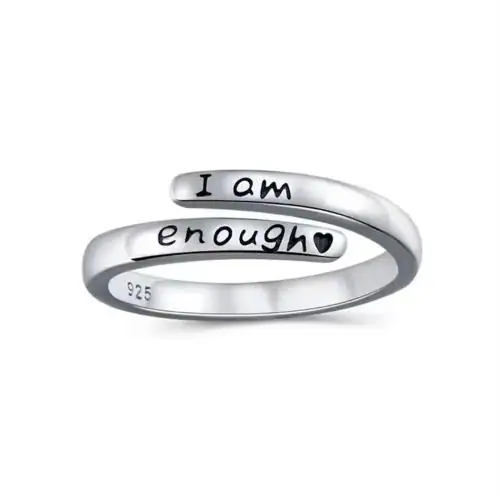 JEWELBAY I Am Enough Ring Inspirational Adjustable Rings for Women Girls, Fashion Anxiety Ring Graduation Jewelry Birthday Gifts (Silver) (Pack of 1)