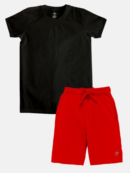 Kiddopanti Boys Solid Round Neck Tee & Knee Legth Short Set