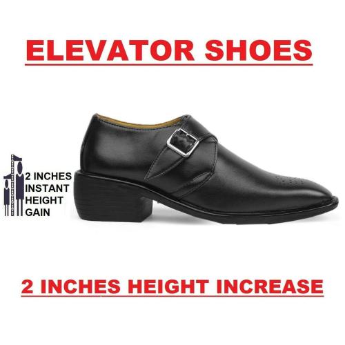 Bxxy Black Men's Height Increasing Elevator Formal Monk Slip-on Shoes