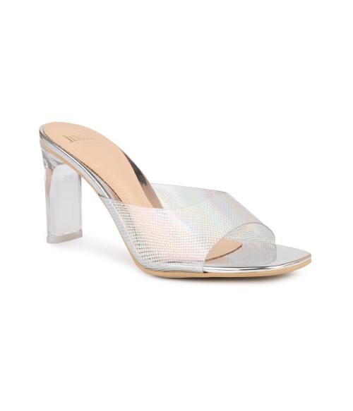 Inc.5 Silver Transparent Shimmer Block Heels