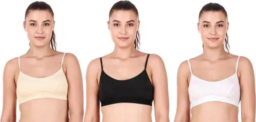 Inner Happiness Black, Skin and White Cotton Blend Pack of 3 Women T-Shirt Non Padded and Non Wired Full Cup Bras