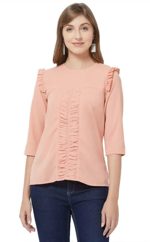 109F Women Pink Self Design Polyester Top