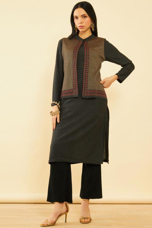 Soch Women Woven Design Acrylic Blend Straight Kurta