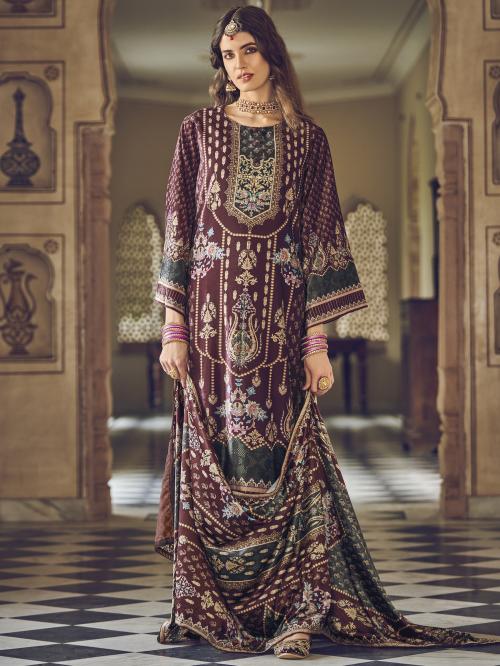 Stylee Lifestyle Maroon Velvet Digital Printed Dress Material