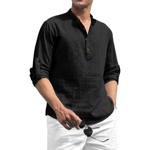 VIDA LOCA Cotton Blend Shirt Style Kurta For Men's (Black, XL)