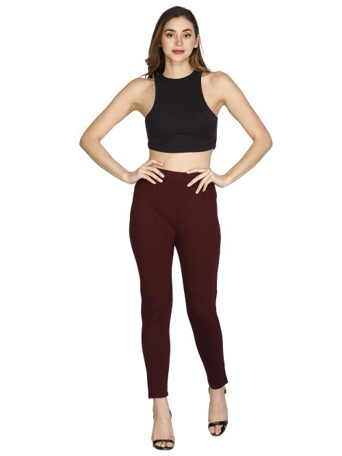 Maroon Second Skin High-Waisted Jeggings for Women -NT27 - M / Maroon