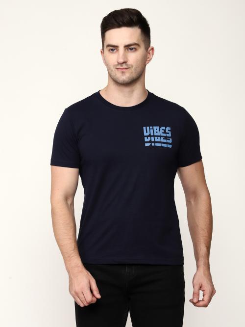 MISCHIEF MONKEY Cotton Printed T-shirt Casual Navy Color Tshirt for men