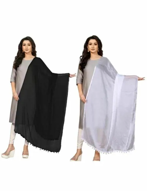TRENDLOOK Women Chiffon Dupatta (Black + White)