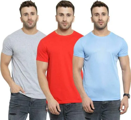 Damngud Men Multicolor Solid Pure Cotton T-Shirt - M (Pack of 3)