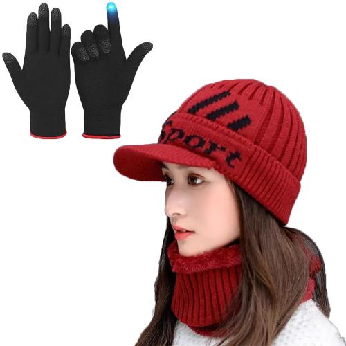 ZURU BUNCH Set of 2 Winter Hat Scarf Gloves Set, Fleece Lined Slouchy Beanie Snow Knit Skull Cap Touchscreen for Women