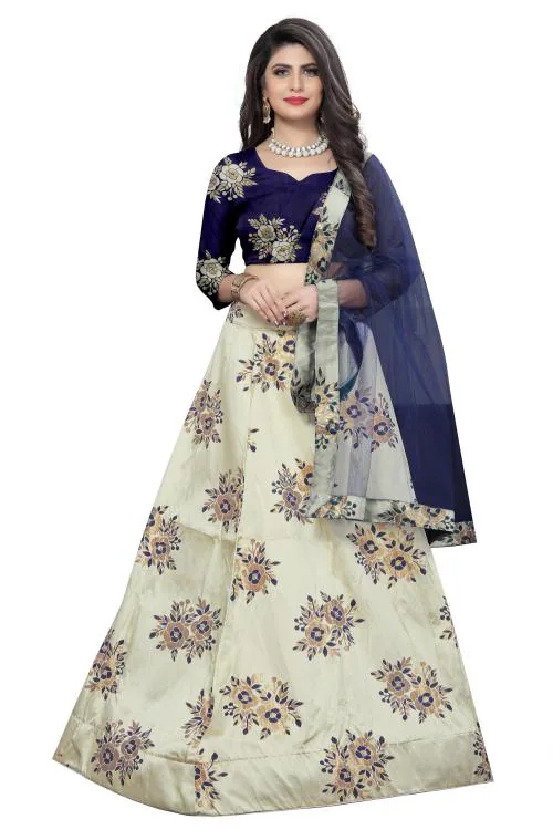 Rujave Women Multicolor Embellished Art Silk, Cotton Blend Semi Stitched Lehenga Choli (Free Size)