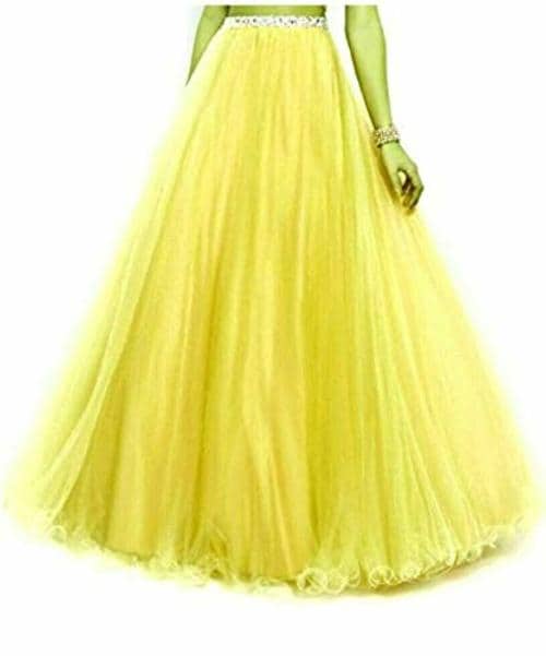 TILISM Women and Girls Yellow Long Tulle Net Skirt with Cane Inside Stiched - 2XS