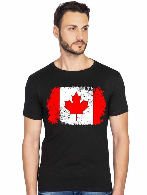 Dwadash Men's Slim Fit Glow in Dark Canada Flag Graphic Printed Slim Fit Half Sleeve Tshirt (Black;X-Large)