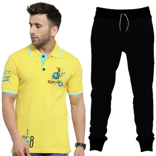 BINAYAK : WE DEAL WITH QUALITY ONLY - Comfortable & Stylish Men's Cotton Tracksuit - Slim Fit Joggers & Collared T-Shirt Combo