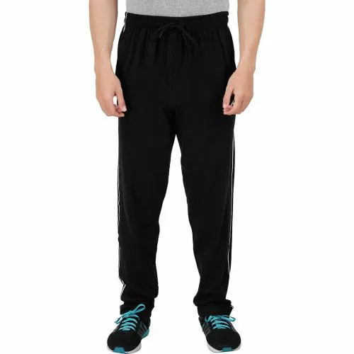 Feel Track Men Black Solid Pure Cotton Track Pants (M)