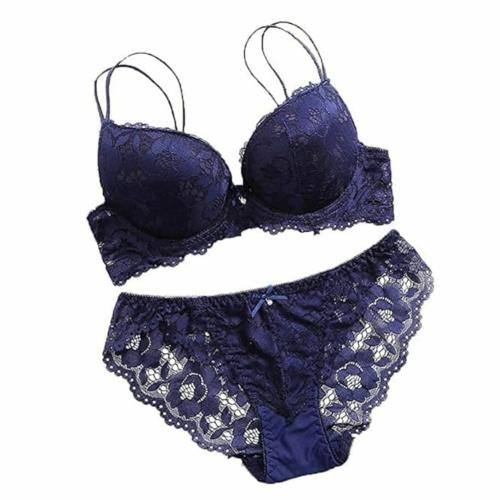 RAGABANDHA DESIGN STUDIO Women's Bra & Panty Set | Push Up Underwired Padded Net Lace Lingerie Set for Women & Girls | Color - Navy Blue | Size - 36B