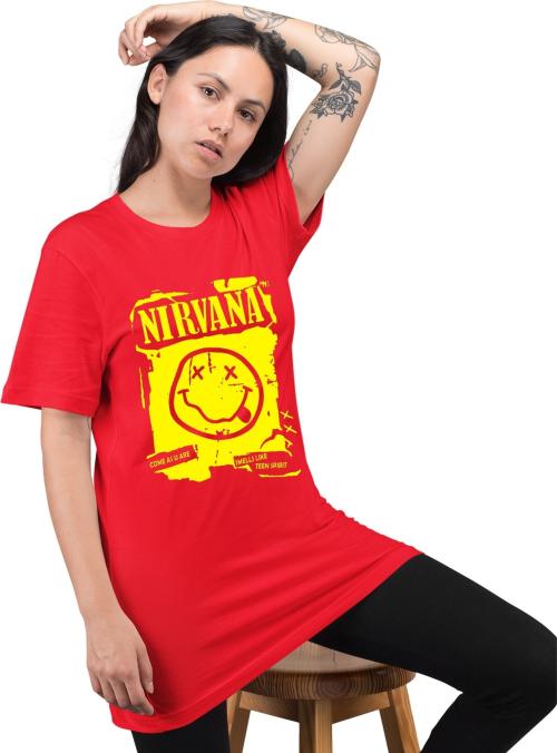 Omneto Women Red Printed Pure Cotton Round Neck T Shirt - XXL (SH_Omneto_M1W_NirvanaRed_110922_XXL)