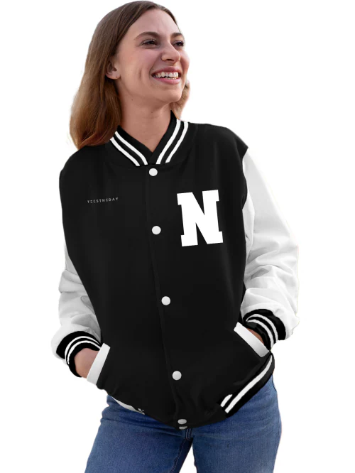 Black - 2XL Letter N Letterman Varsity Jacket For Women TeesTheDay