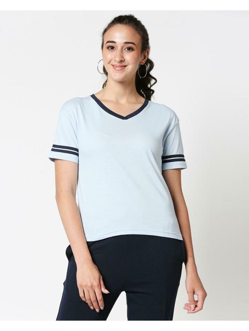 Bewakoof Women Striped Half Sleeve V-Neck T-Shirt
