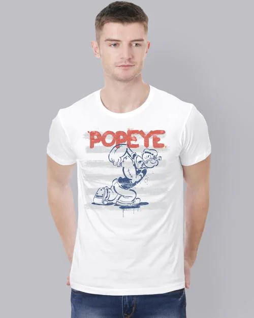 Young Men Popeye Printed White Tshirt