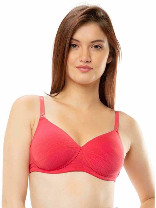 Lovable Women's Cotton Lycra Full Support Padded Wirefree Seamless Full Coverage T-Shirt /Blouse /Saree Bra (Pastel Red_Size-40B)