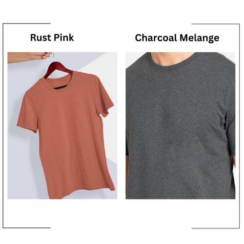 Cultfree 1469 Cotton Solid Rust Pink and Charcoal Melange colour Half Sleeves Round Neck T-shirt - COMBO Pack - XL42
