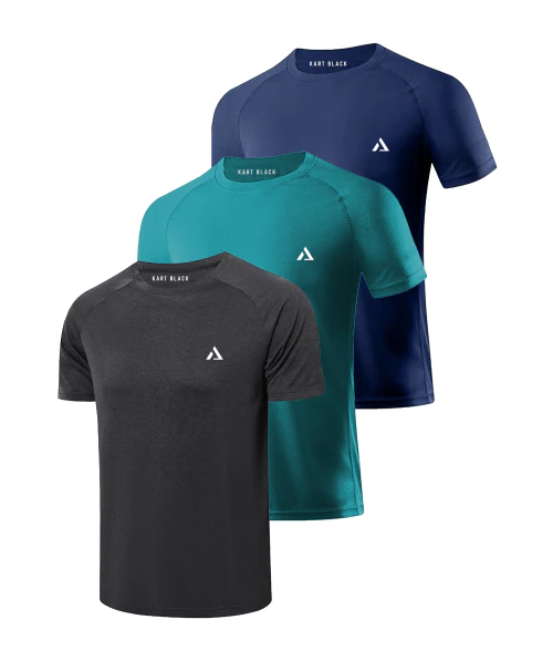 Kart Black Men's Dry Fit T-Shirts (Pack of 3)| Regular & Plus Size Sports T-Shirt |Gym & Active wear Round Neck Polyester T-Shirts