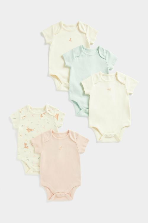 Mothercare Mothercare Girls Half Sleeve Bunnie design Bodysuit-Pack of 5-Multicolour