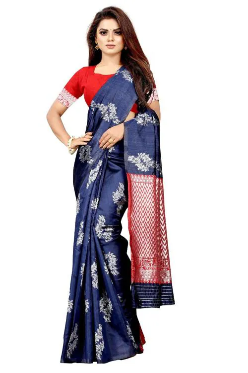 Tashi Fashion Dhanshvi Women Royal Blue Cotton, Silk Saree With Blouse (5.5 Mtr)