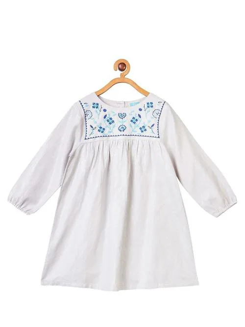 Miyo Girls White And Blue Embroidered Cotton Dress - 2 -3y