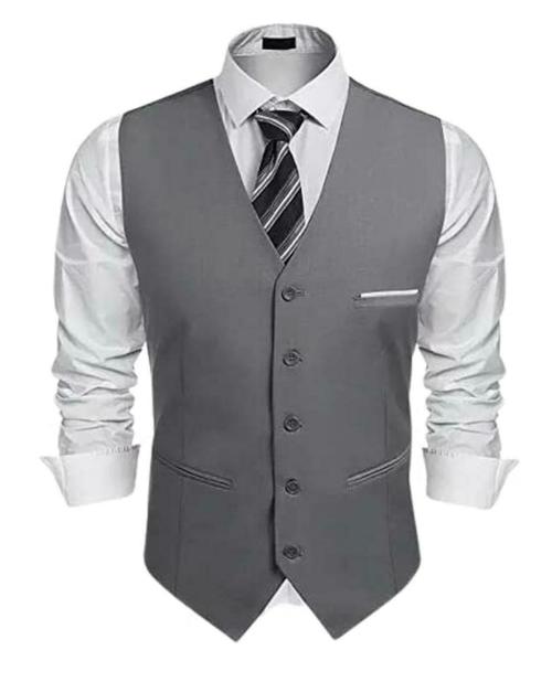 WEARZA Men's Business Suit Vest Slim Fit Dress Vest Wedding Waistcoat