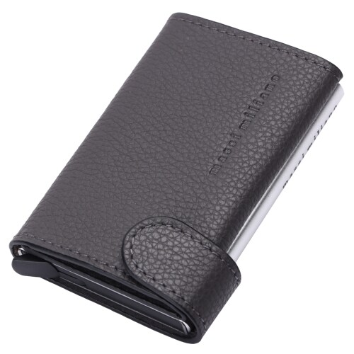 Massi Miliano Genuine Leather RFID Protected Credit Card Holder & Slim Wallet - Monte Carlo - Grey