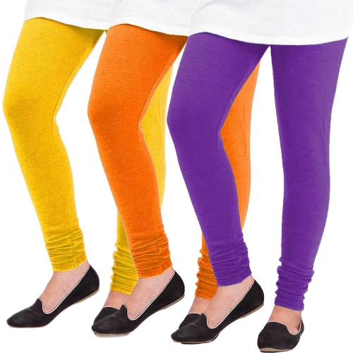 Pixie Woolen Leggings for Women, Winter Bottom Wear Combo Pack of 3 (Yellow, Orange and Purple) Best fit 28 Inches to 36 Inches