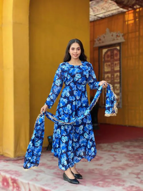 Rose_Dupatta_Blue(brand name - ANVERI TEXTILES)