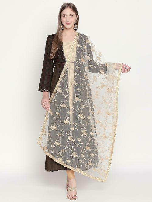 Dupatta Bazaar Women Beige Embroidered Net Dupatta