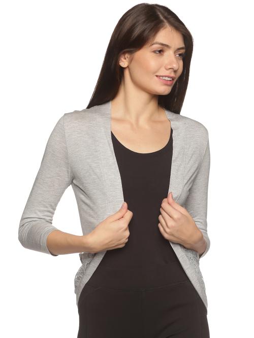 Outflits Ladies Viscose Shurg With Lace (Grey Melange,L) - Pack Of 1 (OFLSHWL_GM_L)