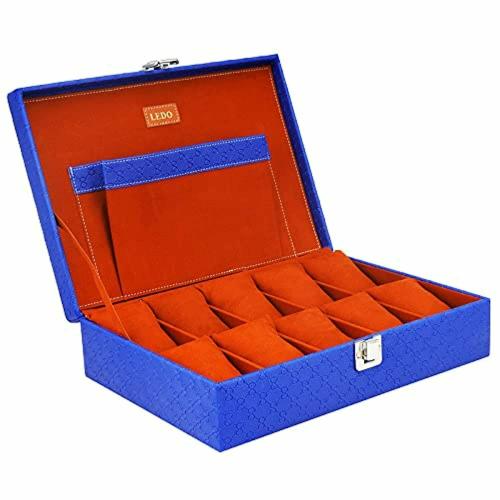 LEDO Watch box holder organizer case for Men and Women in Blue color with 10 slots of watches