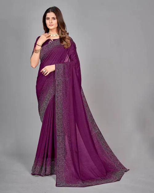 SWADESI STUFF Georgette Saree with Banglory Silk Blouse & Stunning Crystal Fix Embellishments - Indian Ethnic Wear for Women